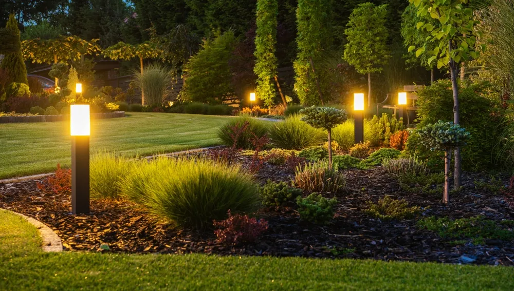 outdoor lighting illuminating a los angeles backyard patio